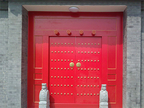 石屏中国传统四合院系列朱红色中式木制大门木作